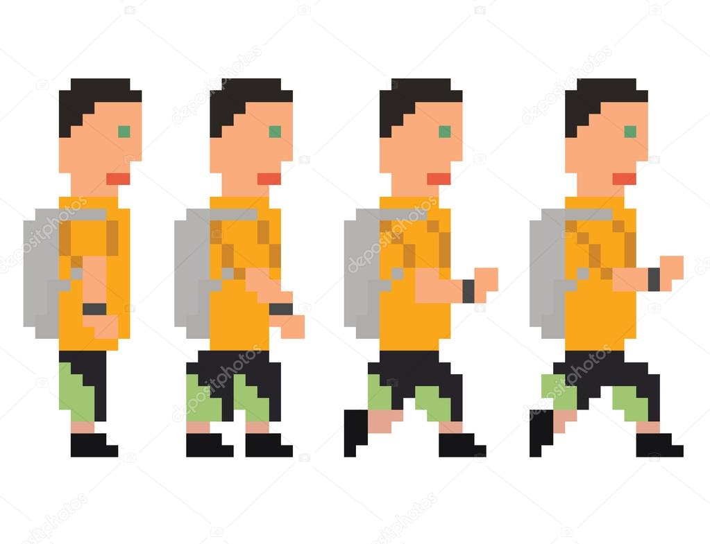 vector illustration - pixel art style drawing of person in yello