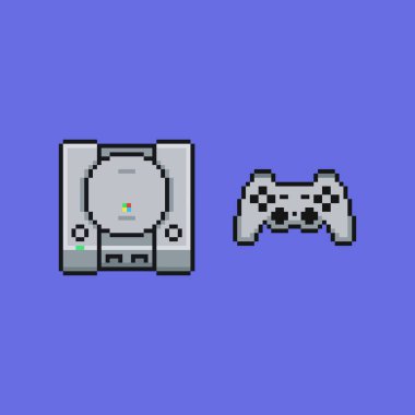 Klasik video oyun konsolu aygıtı ve denetim seti, 8bit vintage simgesi