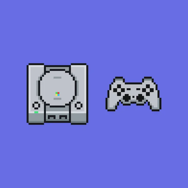 Conjunto de controlador y dispositivo de consola de videojuegos clásicos retro, icono vintage de 8 bits — Vector de stock