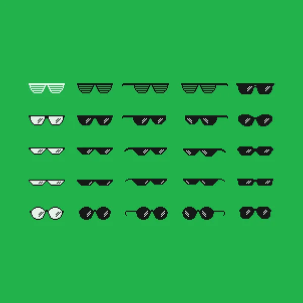 Pixel Art Sun Glasses Isolated Green Chroma Key Background Sunglasses — Stock Vector