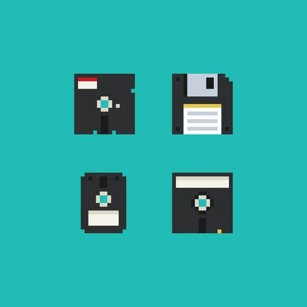 Floppy Disk Icon Set Pixel Art Bit Retro Video Game — Stock Vector