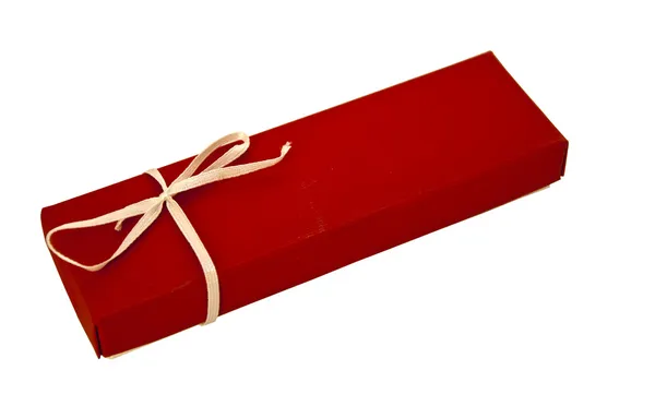 Červená šperkovnice s bílou mašlí — Stock fotografie