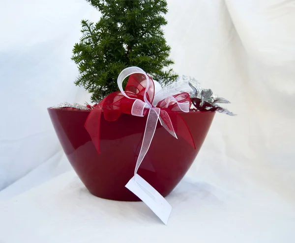 Árvore de decoração de Natal em vaso vermelho — Fotografia de Stock