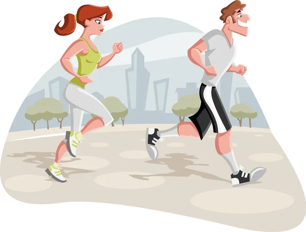 Cartoon couple jogging — Stock Vector
