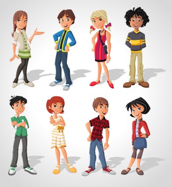 Group of cartoon . Teenagers. clipart