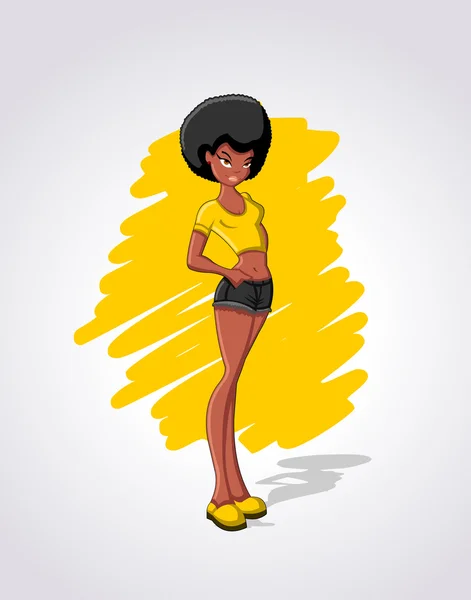 Αφρο μαλλιά γυναίκα κινούμενα σχέδια, μαύρο — Διανυσματικό Αρχείο