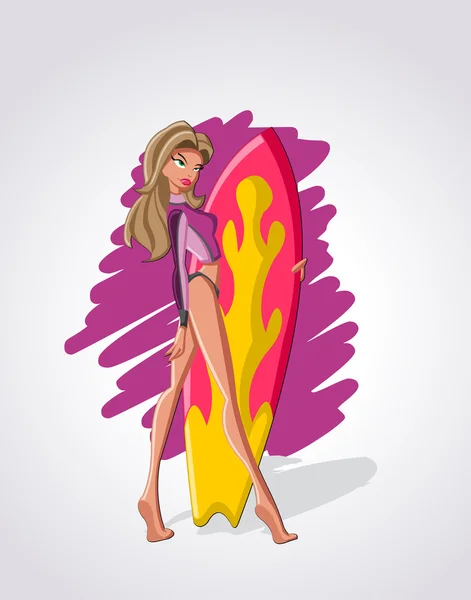 Surfermädchen mit Surfbrett — Stockvektor
