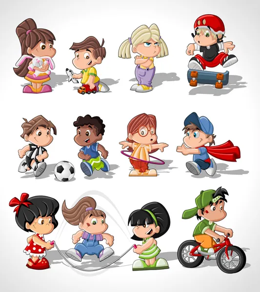 Lindo feliz dibujos animados niños — Vector de stock