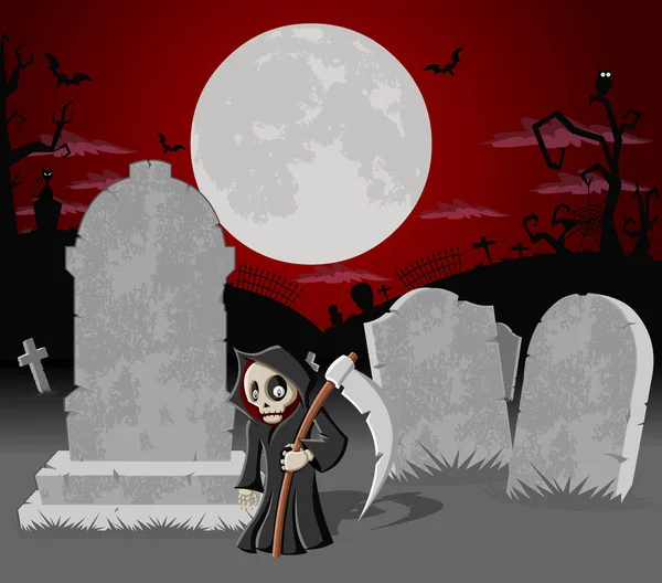 Fondo del cementerio de Halloween con el personaje de la muerte — Vector de stock