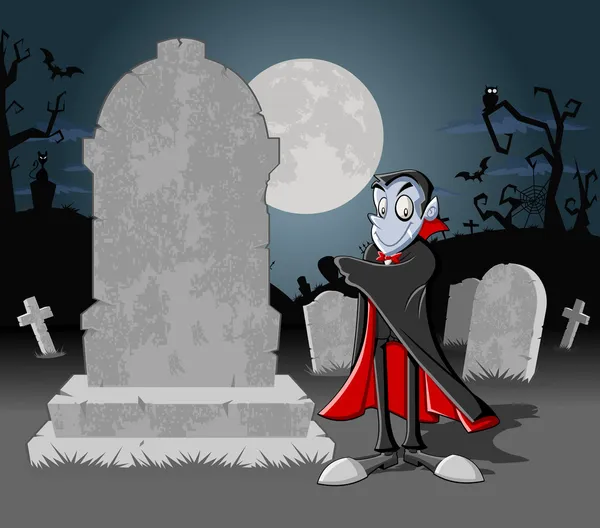 Fondo del cementerio de Halloween con vampiro — Vector de stock