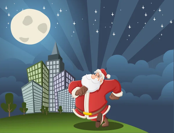 Santa claus lopen op de stad — Stockvector