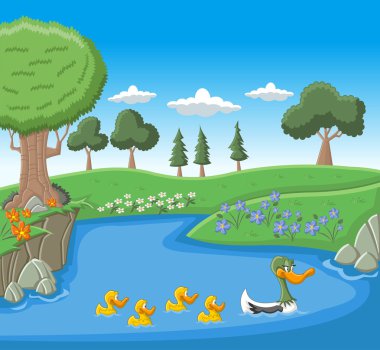 onun ducklings ile Yüzme anne ördek