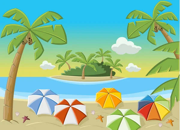 Hermosa playa tropical con océano azul — Vector de stock