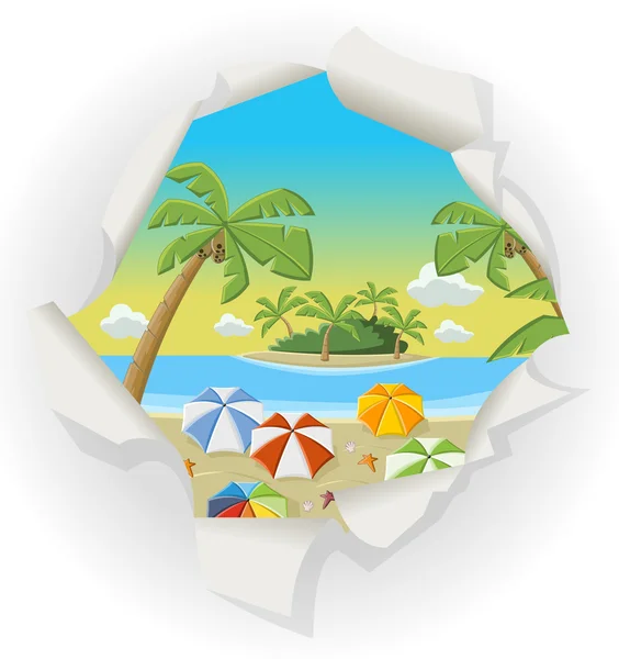 Hermosa playa tropical con océano azul — Vector de stock