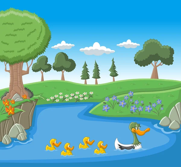 onun ducklings ile Yüzme anne ördek
