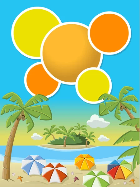 Playa tropical con océano azul — Vector de stock