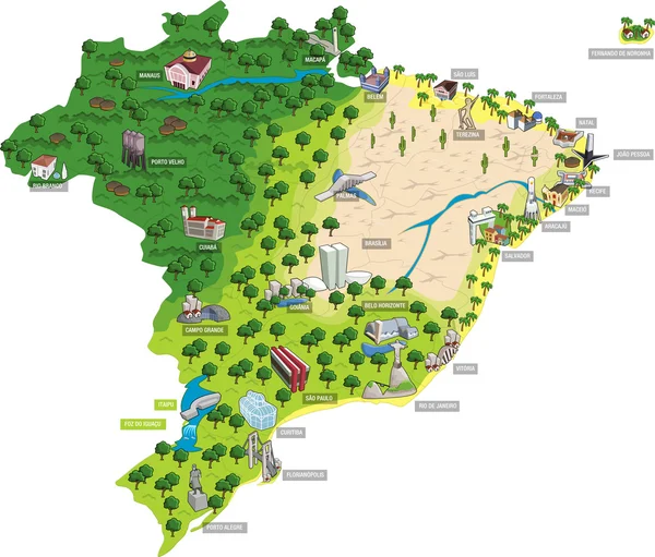 Carte du Brésil avec toutes les capitales — Image vectorielle