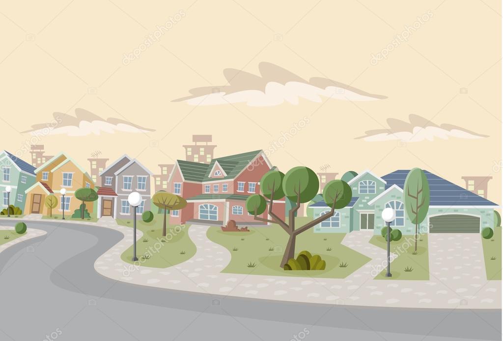 Colorful retro suburb neighborhood. Stock Vector Image by ©deniscristo
