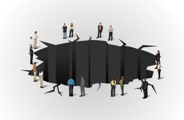 Group of business around hole clipart