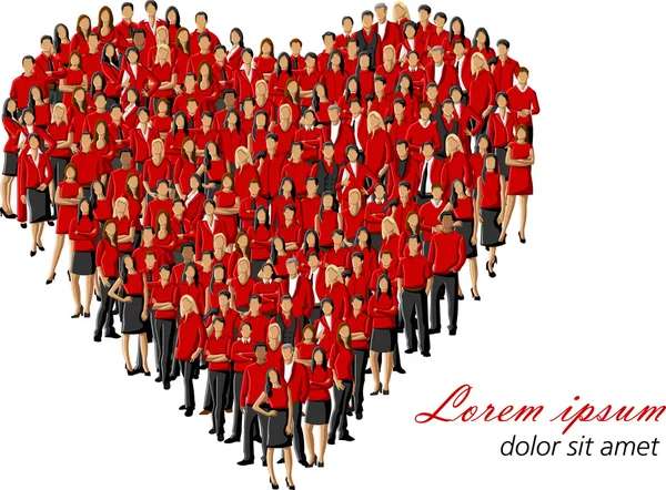 Indossando vestiti rossi che formano un grande cuore — Vettoriale Stock