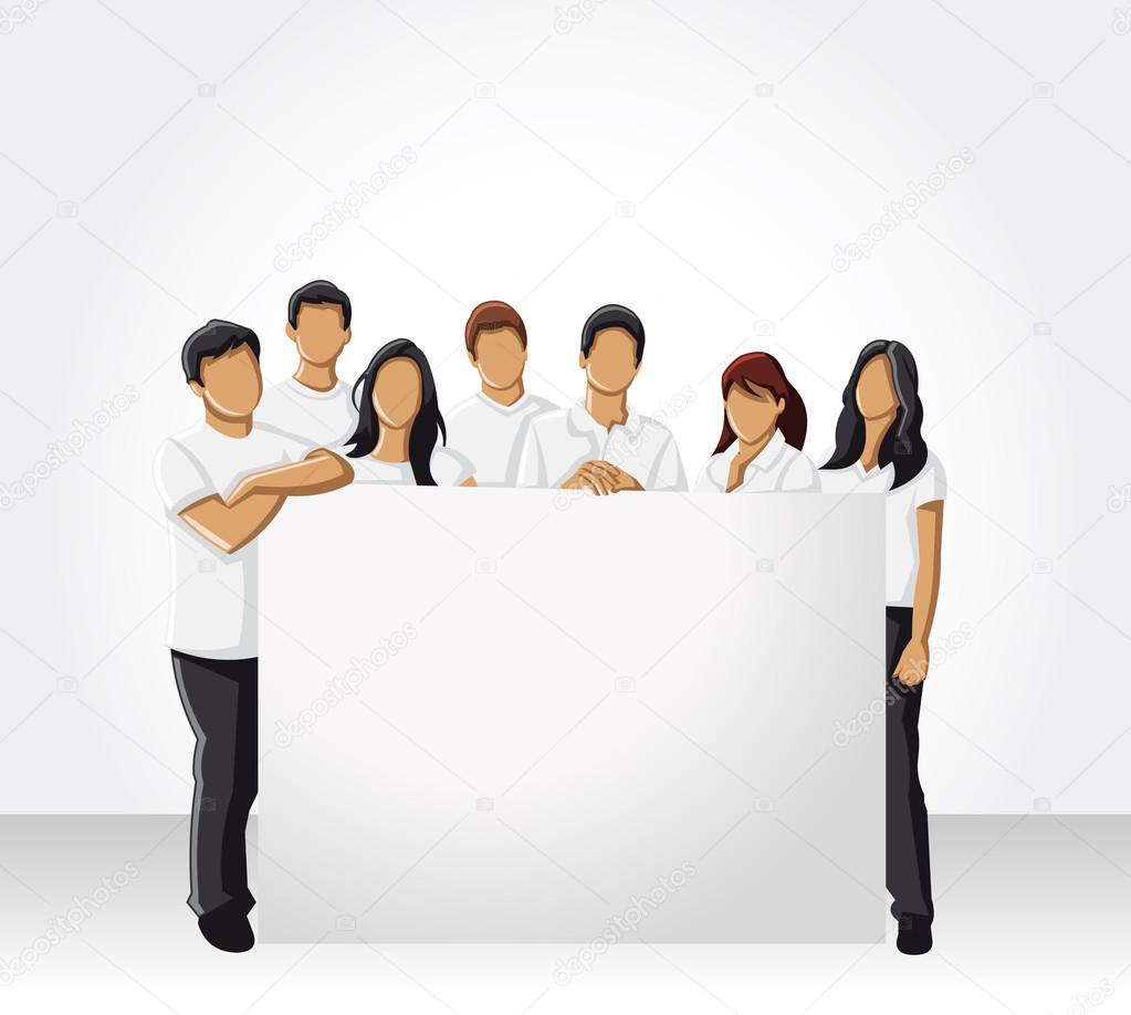 Group holding white board