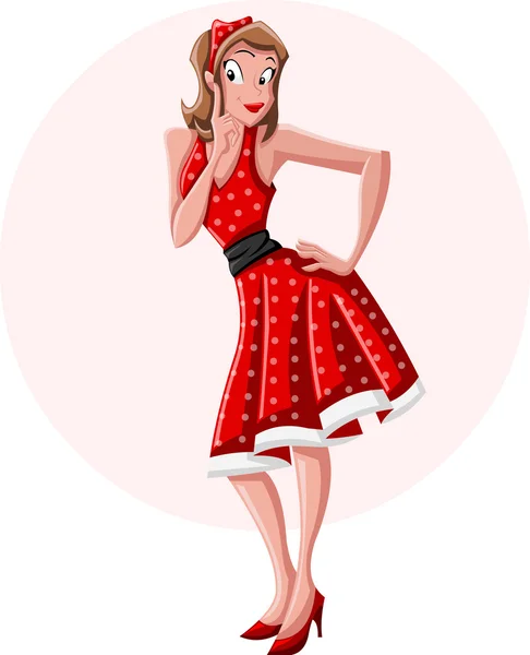 Pin Up Mädchen trägt rotes Kleid — Stockvektor