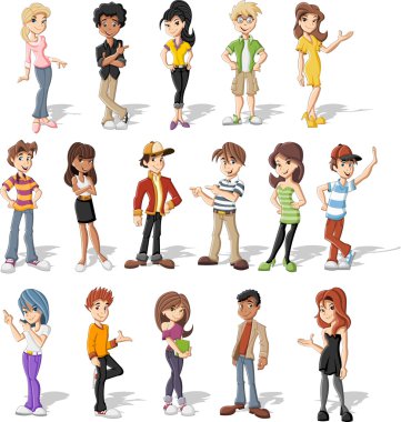 Group of happy cartoon teenagers clipart