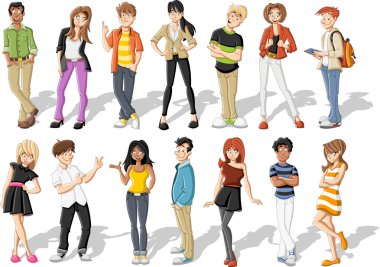 Group of happy cartoon young clipart