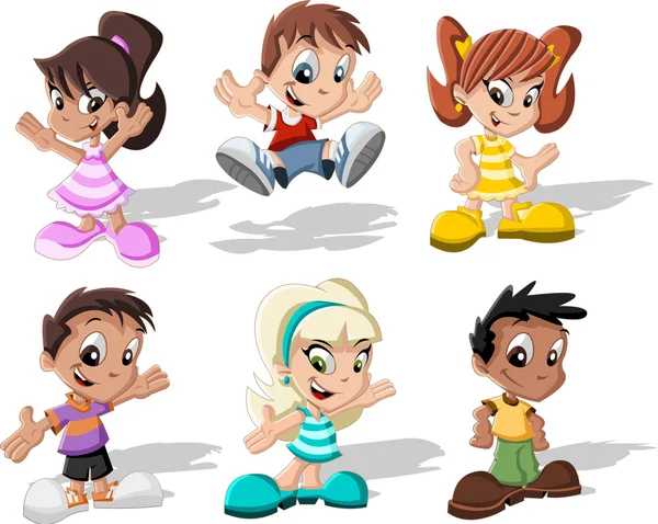 Grupo de seis niños de dibujos animados — Archivo Imágenes Vectoriales