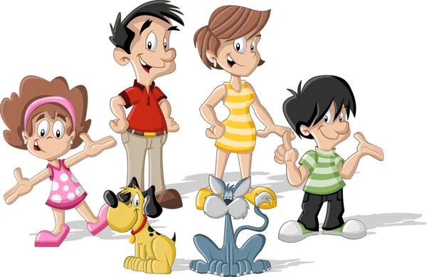 Carino famiglia felice cartone animato — Vettoriale Stock