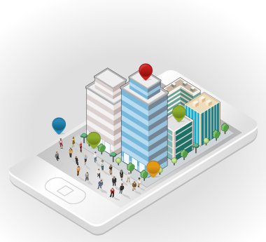 izometrik şehir içinde smartphone