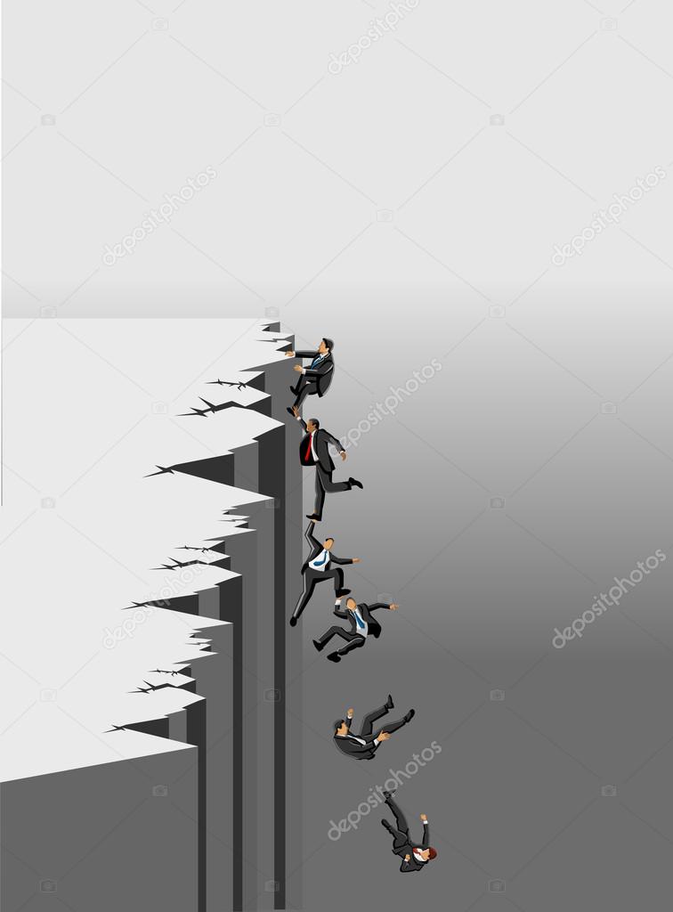 Business people trying to get out of abyss.