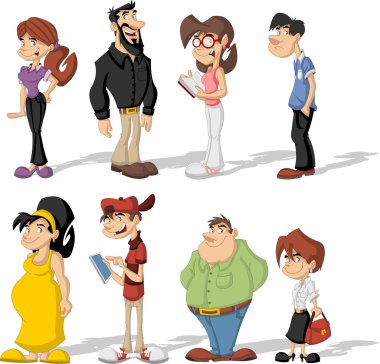 Grup sevimli mutlu çizgi insan