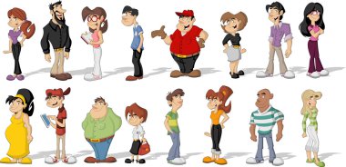 mutlu karikatür insanların büyük bir grup