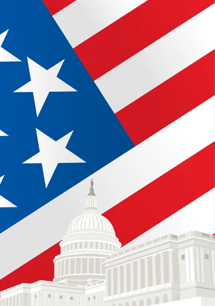 Капітолію, будівлі у Вашингтоні, округ Колумбія перед американським прапором — стоковий вектор