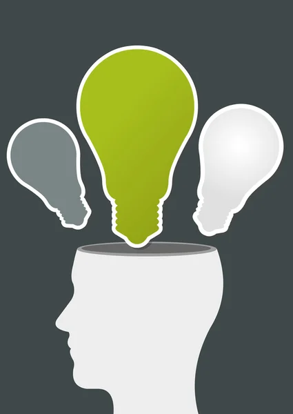 Human head with light bulb ideas — Stock Vector