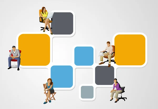 Plantilla colorida con personas en silla — Vector de stock