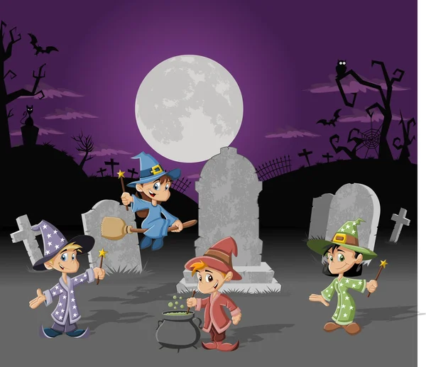 Cementerio de Halloween con magos — Archivo Imágenes Vectoriales