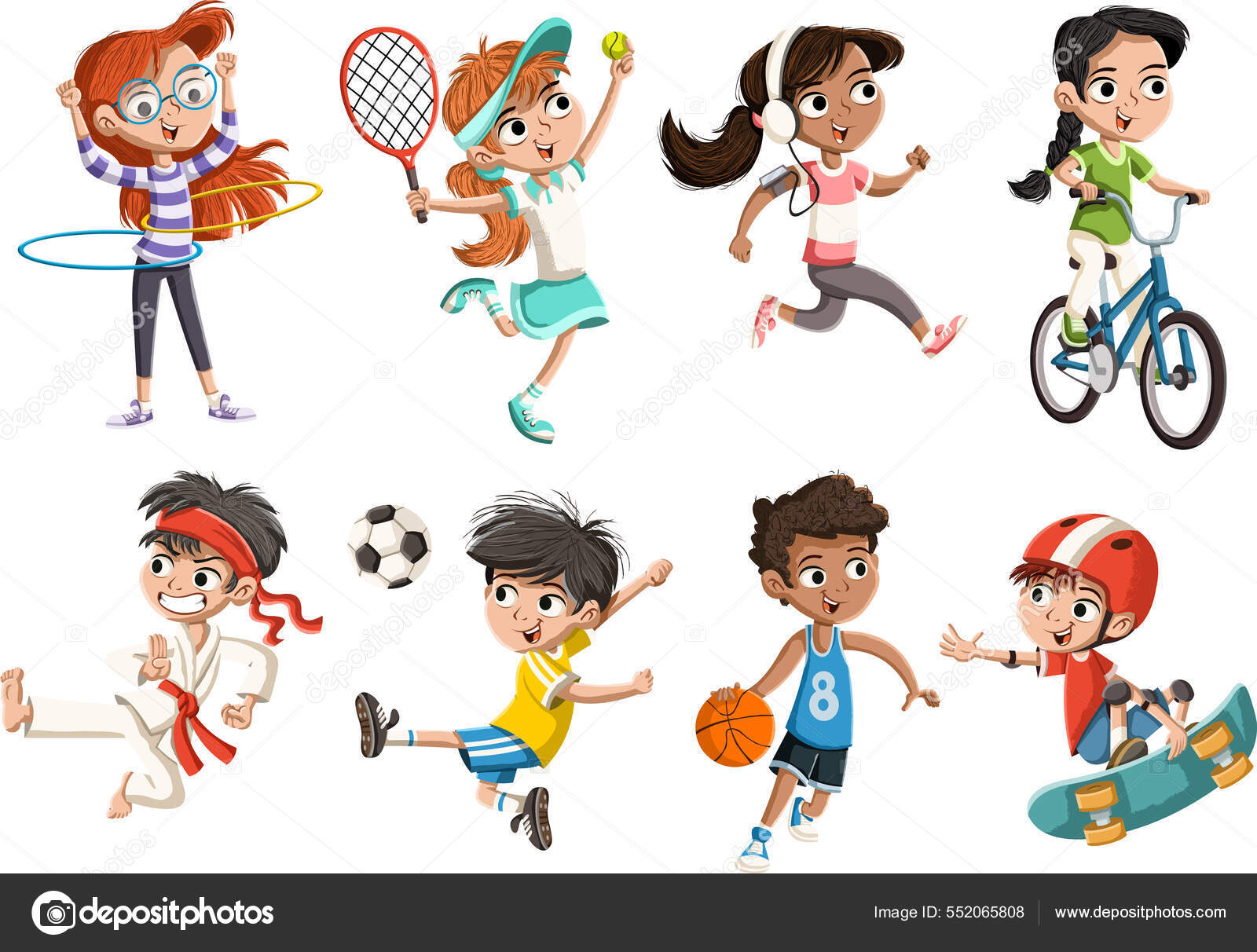 Crianças Do Esporte Dos Desenhos Animados Ilustração Do Vetor Para
