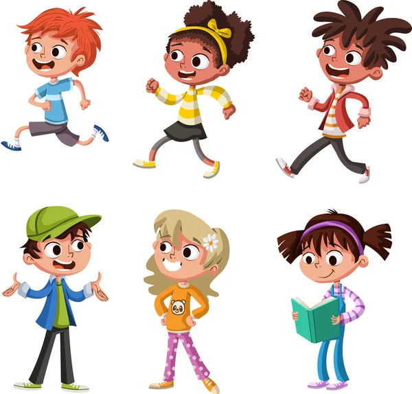 Group Cartoon Young People Happy Children — Archivo Imágenes Vectoriales