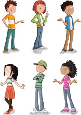 Bir grup çizgi film genci. Gençler..