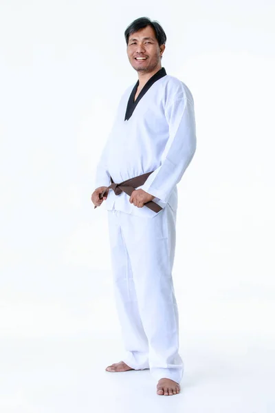 Isolated Portrait Studio Shot Asian Middle Aged Male Tae Kwan — Stock Photo, Image