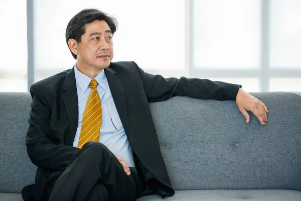 Portrait 60S Asian Aged Executive Businessman Wearing Formal Suit Necktie Stock Photo