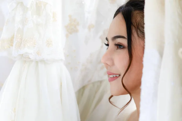 Gros Plan Sur Visage Jeune Asiatique Belle Jolie Belle Mariée — Photo