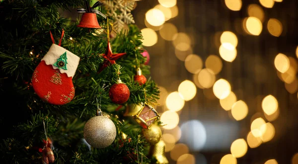 Fechar Tiro Vermelho Branco Véspera Natal Decoração Meia Pendurada Decoração — Fotografia de Stock