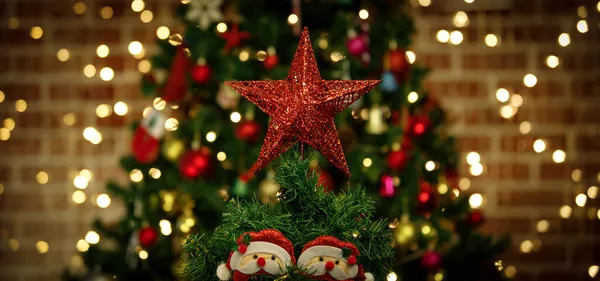 Close Shot Sparkling Glossy Glitter Red Star Cute Santa Claus — Fotografia de Stock