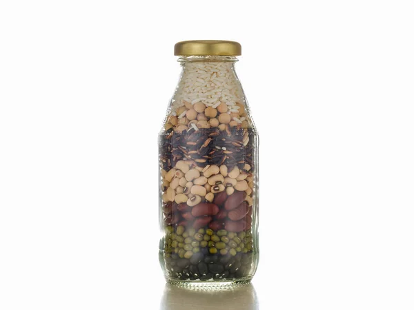 Frasco Vidrio Transparente Que Contiene Grano Cereal Natural Semilla Compuesto — Foto de Stock