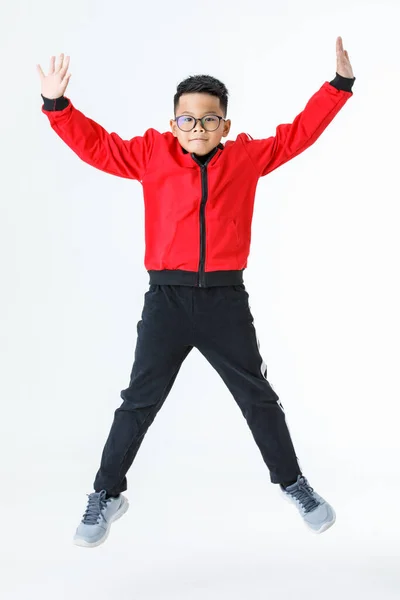 Живая Вырезка Портрет Сильного Молодого Здорового Азиатского Мальчика Красной Куртке — стоковое фото