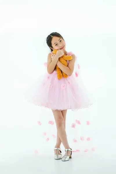 Portrét Izolované Studio Záběr Malé Asijské Roztomilé Balerína Dítě Růžové — Stock fotografie