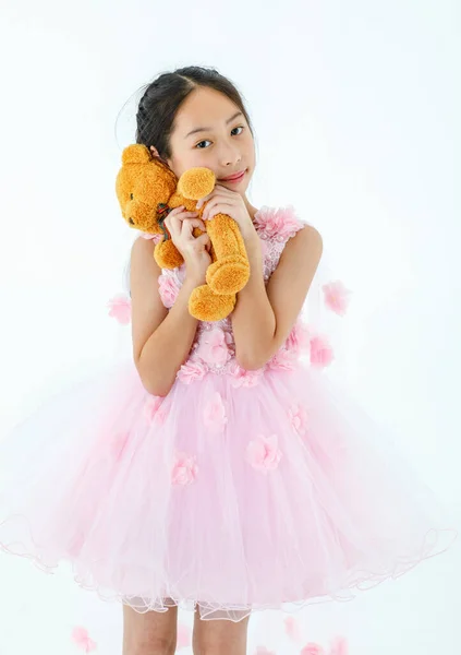 Portrét Izolované Studio Záběr Malé Asijské Roztomilé Balerína Dítě Růžové — Stock fotografie
